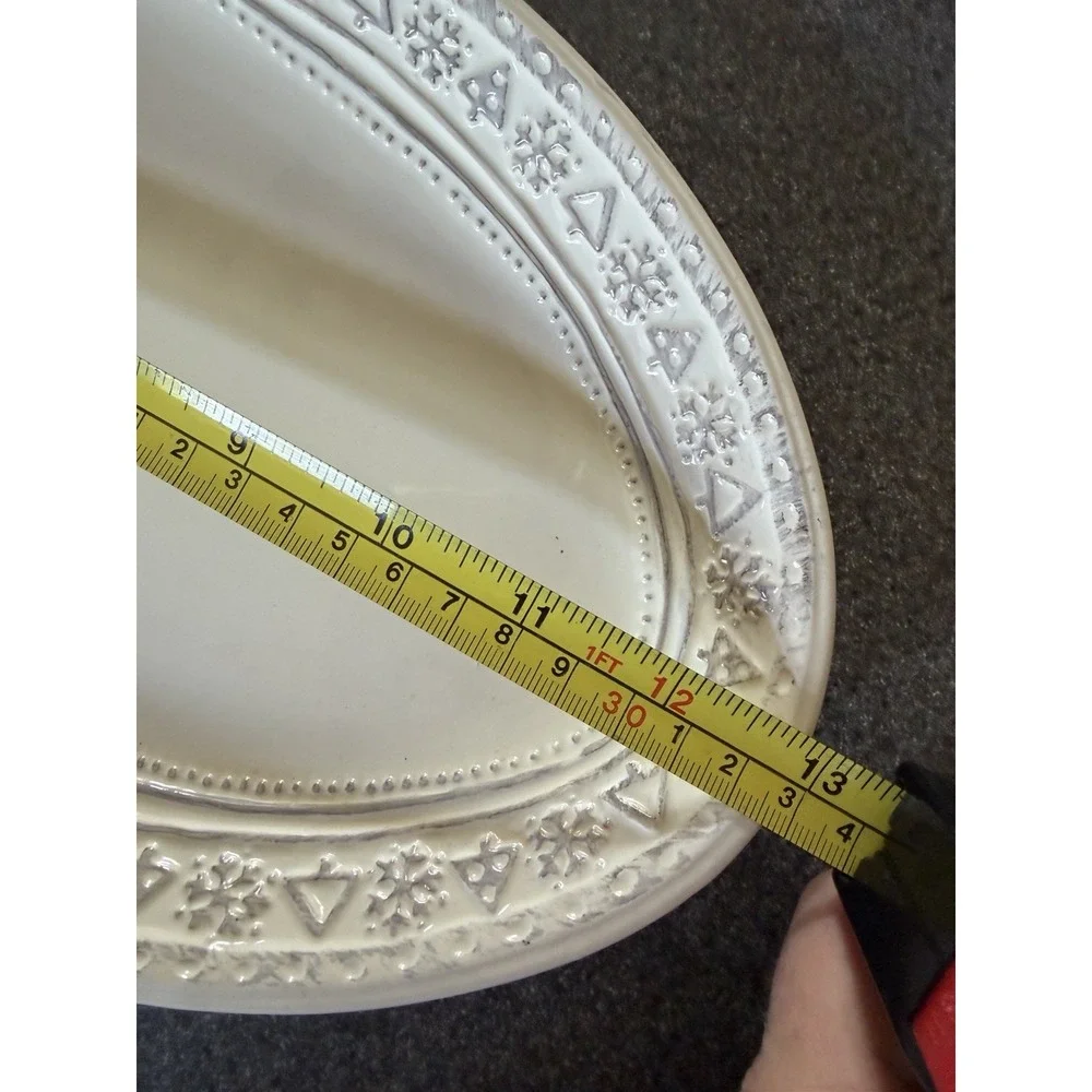 Hallmark Large White Ceramic Oval Holiday Snowflake Platter Hand Wash
